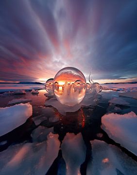 Zonsopgang bij het bevroren meer van fernlichtsicht