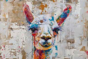 Schilderij Kleurrijke Lama van Kunst Kriebels