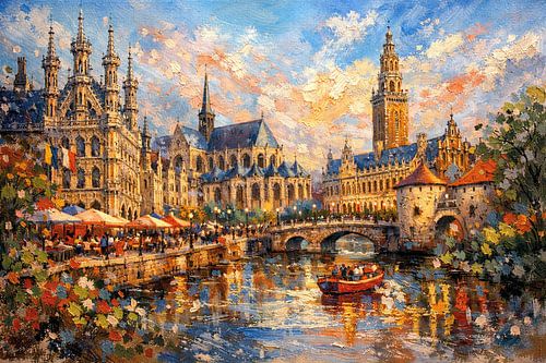 Leuven, België, een impressionistisch schilderij.
