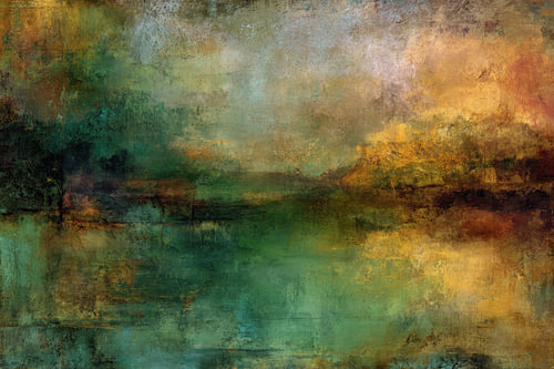Forest Green and Gold – Mystical Abstract Landscape