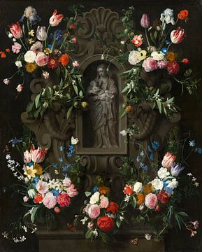 Bloemencartouche met Mariabeeld, Daniël Seghers, Thomas Willeboirts Bosschaert
