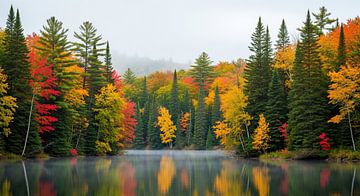 Feuillage en feu : Reflet d'automne brumeux