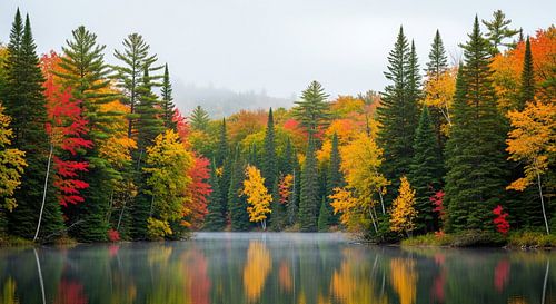 Feuillage en feu : Reflet d'automne brumeux sur Artivisual