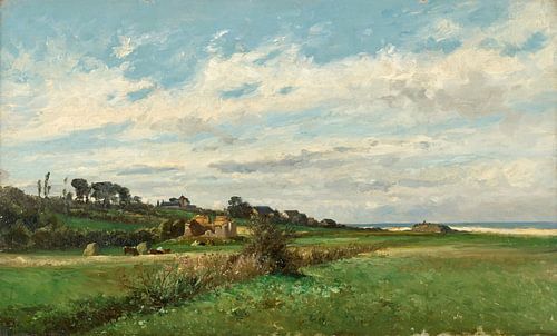 Carlos de Haes-Lente groen gras, landelijk boerenlandschap, Antiek landschap