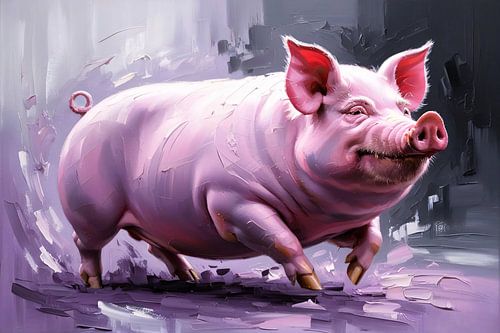 Vrolijk schilderij van een varken