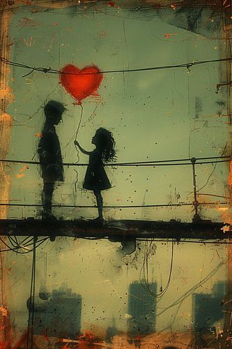 Man, meisje en een hart boven de stad