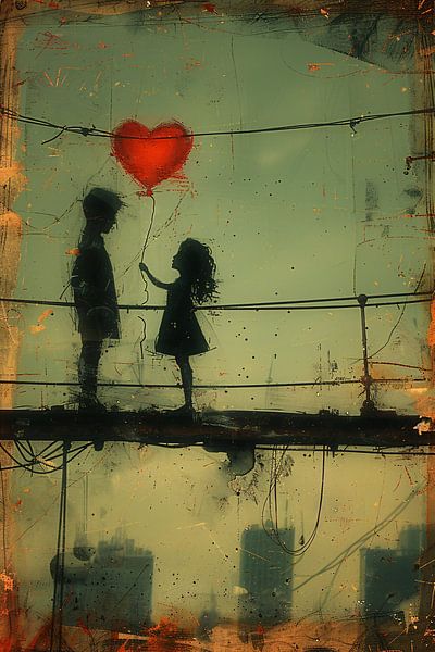 Man, girl and a heart over the city by Imperial Art House