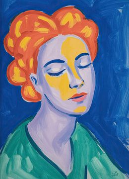 Expressionistisch portret: Vrouw in blauw & Oranje van Niklas Maximilian