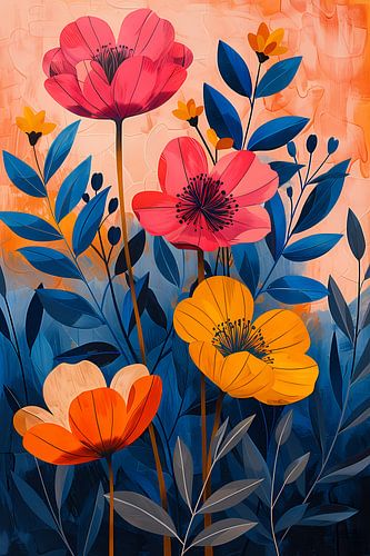 Moderne Kleurrijke Bloemenpracht op Levendige Achtergrond