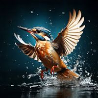 Eisvogel, der aus dem Wasser aufsteigt