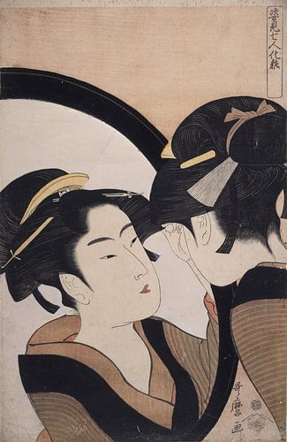 Sugatami shichinin kesa = [Sept femmes se maquillant avec un miroir en pied], Kitagawa, Utama