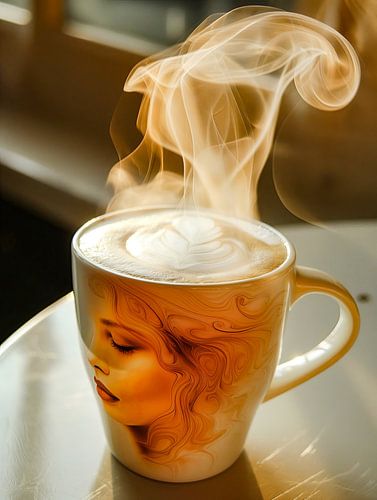 eine Tasse Kaffee oder Cappuccino mit einer weiblichen Person trinken
