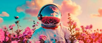 Astronaut in magische bloemenvelden van Poster Art Shop