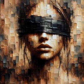 femme aux yeux bandés