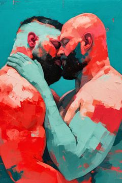 Kus in rood en blauw van BEARpictureart