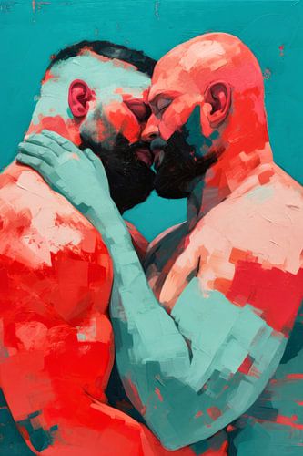 Kiss in red and blue
