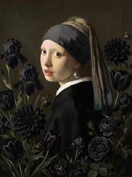 Meisje met de Parel - the Gothic Black Flower Edition van Marja van den Hurk
