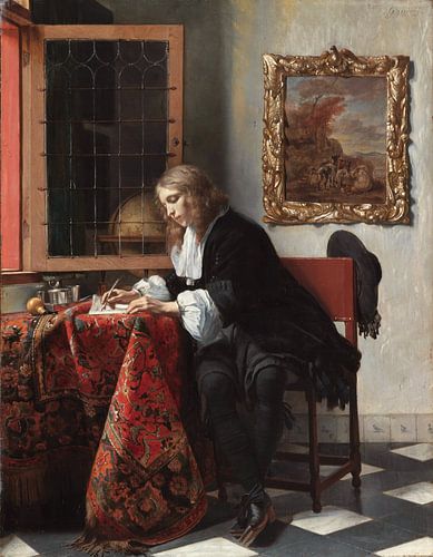 Gabriel Metsu. Jonge man die een brief schrijft