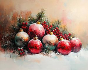 Weihnachtsatmosphäre | Festliche Weihnachtskugeln und Grünzeug