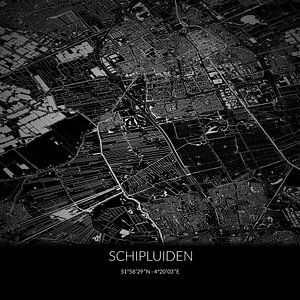 Carte en noir et blanc de Schipluiden, Hollande méridionale. sur Rezona