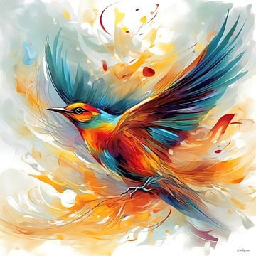 aquarelle abstraite d'un oiseau sur Gelissen Artworks