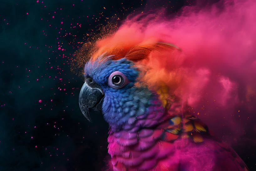 Colour Explosion - Fiery Parrot in Dynamic Portrait by Eva Lee