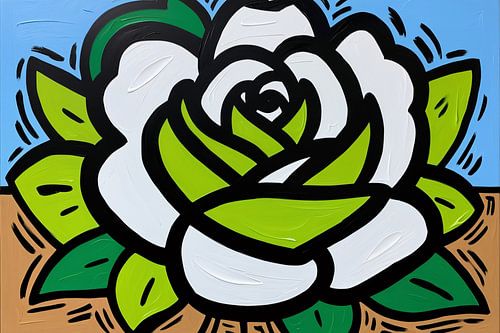 Pop-art roos met groene bladeren