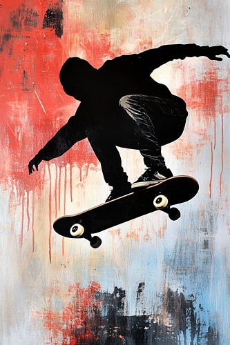 Silhouet skateboarder op abstracte achtergrond