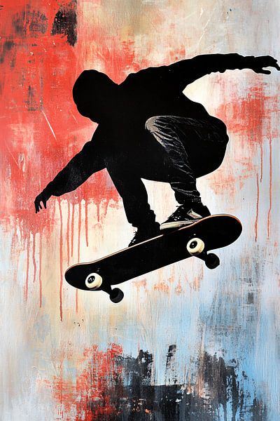Silhouette Skateboarder auf abstraktem Hintergrund von Imperial Art House