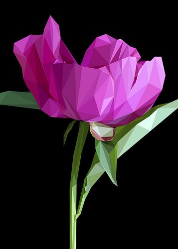 Roze pioen in Lowpoly abstracte bloem