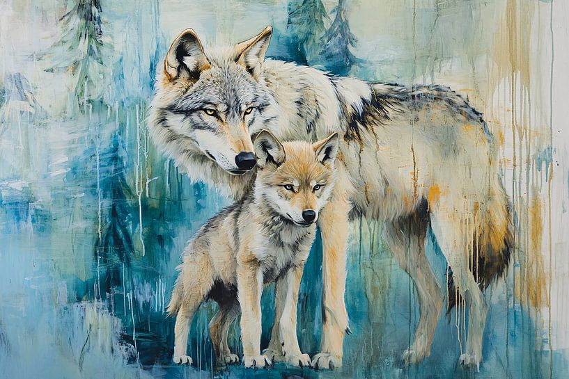 Mère louve et louveteau dans la forêt par Imperial Art House