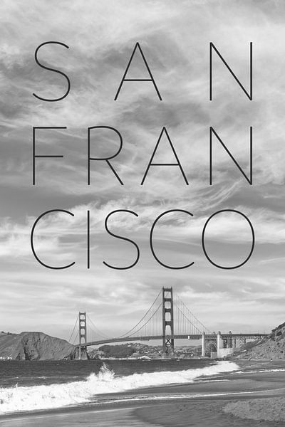 Golden Gate Bridge &amp; Baker Beach | Text &amp; Skyline von Melanie Viola
