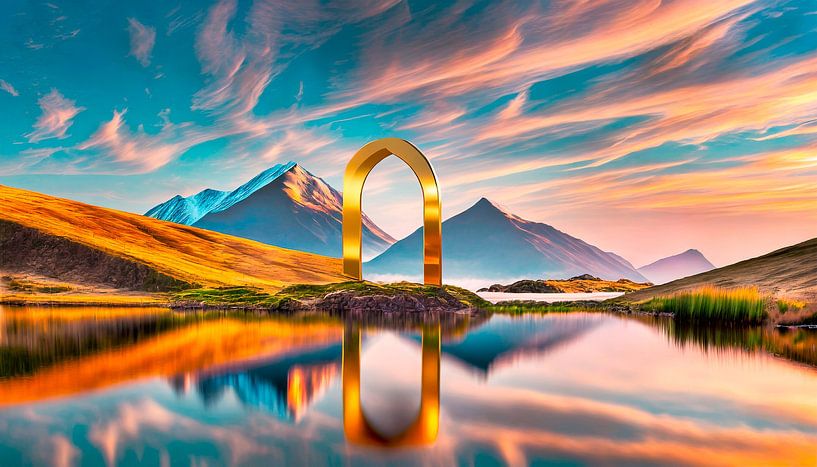 Landschap met meer en bergen van Mustafa Kurnaz