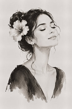 Portrait de femme à l'encre de Chine - Portrait à l'encre de Madame Ruiz