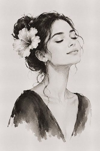 Portrait of a woman in Indian ink – Ink portrait of Madame Ruiz by MadameRuiz