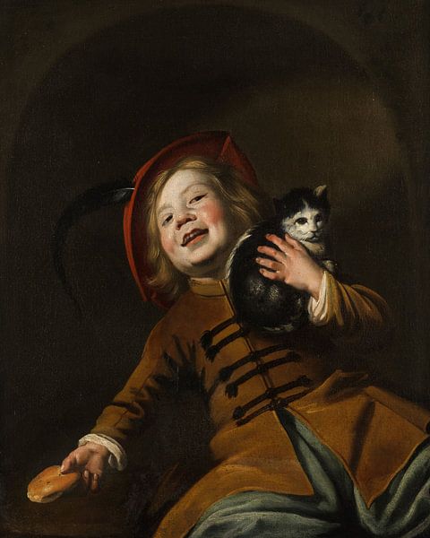 Portrait of a boy with a cat, a red hat and a piece of bread, Judith Leyster by All the Masters