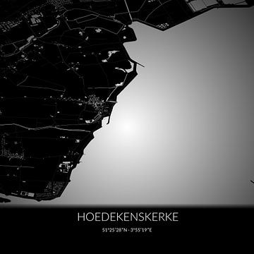 Zwart-witte landkaart van Hoedekenskerke, Zeeland. van Rezona