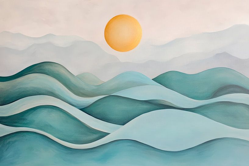 Zonsopgang over zachte golven van Poster Art Shop