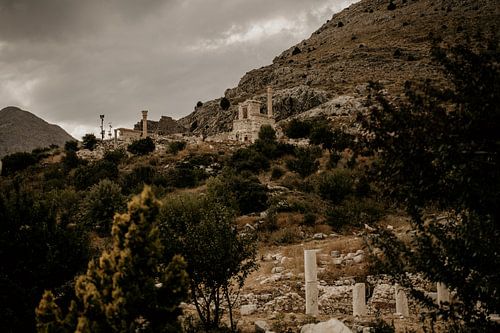 Ruins of an ancient Roman city in the Turkish mountain landscape