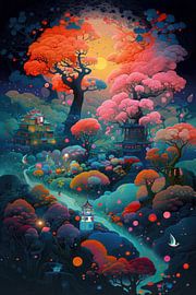 Colourful digital drawing Japanese by Digitale Schilderijen