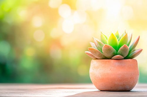 Vetplant in een kleipot in zonlicht