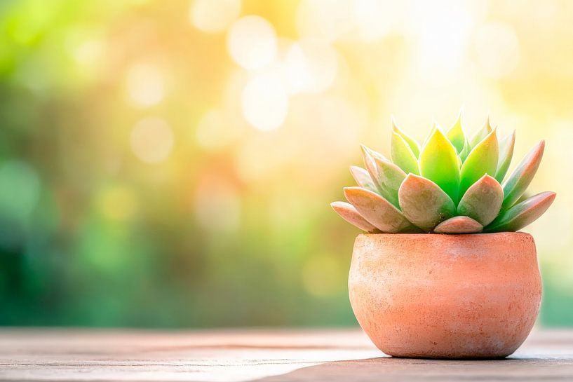 Succulent plant in a clay pot in sunlight by Poster Art Shop