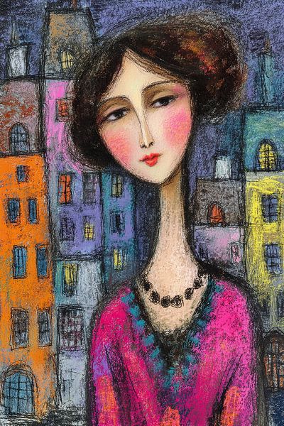 Iceland Urban Woman by Abstract Painting