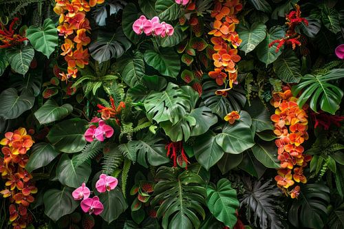 natural green background with plants and flowers