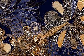 Fleurs dorées et motifs organiques sur Whale & Sons