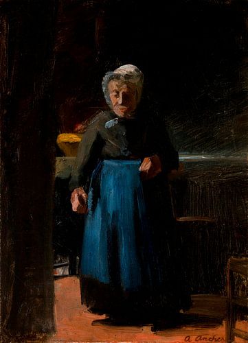Oude vrouw in een keuken, Anna Ancher