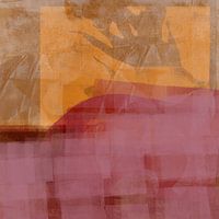 Modern abstract landscape in warm purple, ocher and terra.