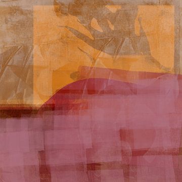 Modern abstract landscape in warm purple, ocher and terra. by Dina Dankers