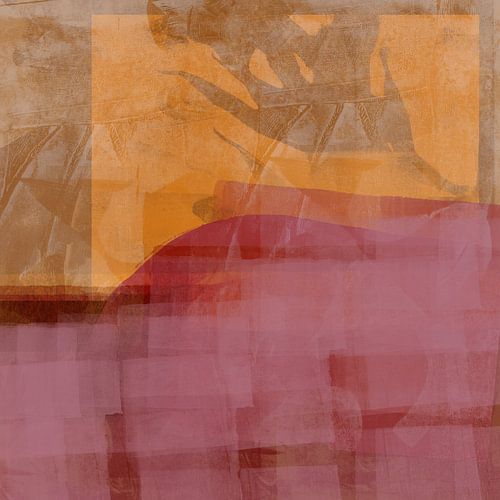 Paysage abstrait moderne dans les tons chauds de violet, d'ocre et de terre.