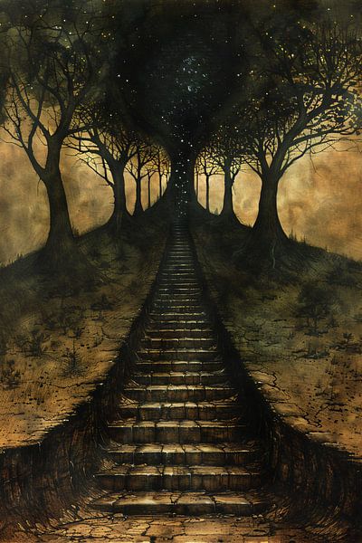 Mystical staircase through enchanted forest by Art & Soul Creations